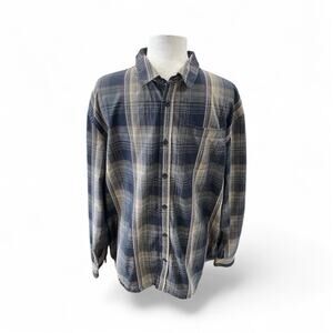 Prana Shirt Men’s XL Black Plaid Rennin Button Down Long Sleeve Organic Cotton